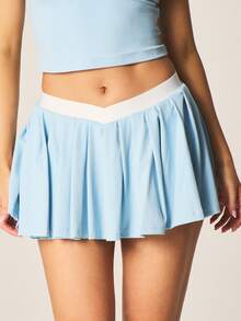 MISSGUIDED Light Blue High Waisted Pleated Tennis Style Mini Skirt With White Waistband Trim For Casual Spring Summer Everyday Wear - Blue - View 5