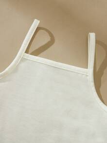 SHEIN 三件套女童优雅纯色钩针镂空流苏圆领无袖背心、蝴蝶结口袋短裤、白色无袖上衣和牛仔短裤，可爱乡村度假夏季套装 - 白色 - 查看 6