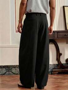 SWAVVY 男士纯色口袋休闲宽松阔腿裤 - 黑色 - 查看 5