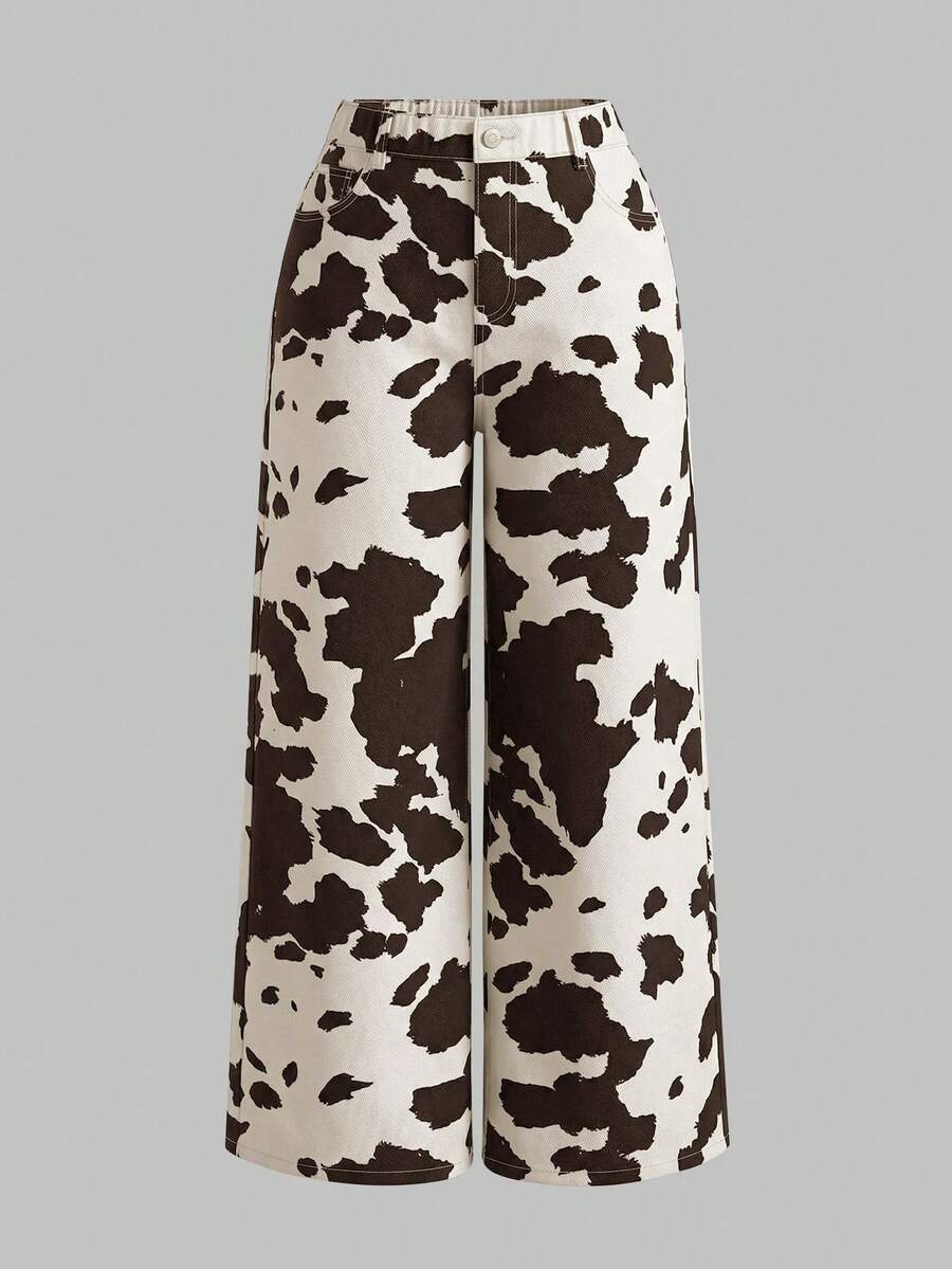 SHEIN MOD Quần jeans ống rộng dáng rộng họa tiết da bò cổ điển, cỡ lớn, phong cách thường ngày. - Nhiều màu - Xem 1