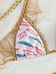 Swim Vcay 3pcs/Set New Random Print Triangle Halter Sexy Elegant Vacation Bikini Set With 2 Swim Bottoms, Beach Pool Party Women Swimwear - Multicolor - View 6