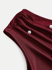 SHEIN Vestido elegante con aplicaciones de strass para niña preadolescente con bolso de hombro - Burdeos - Ver 5