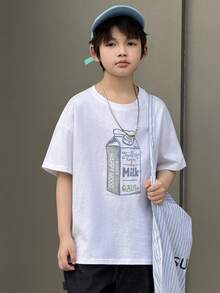 DAZY 男童奶牛印花圆领宽松休闲短袖T恤 - 白色 - 查看 4