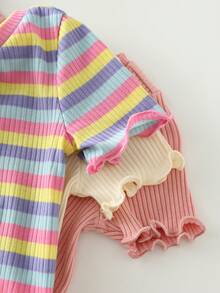 Cozy Pixies 3件套女婴碎花印花柔软针织圆领短袖上衣套装 - 彩色 - 查看 5