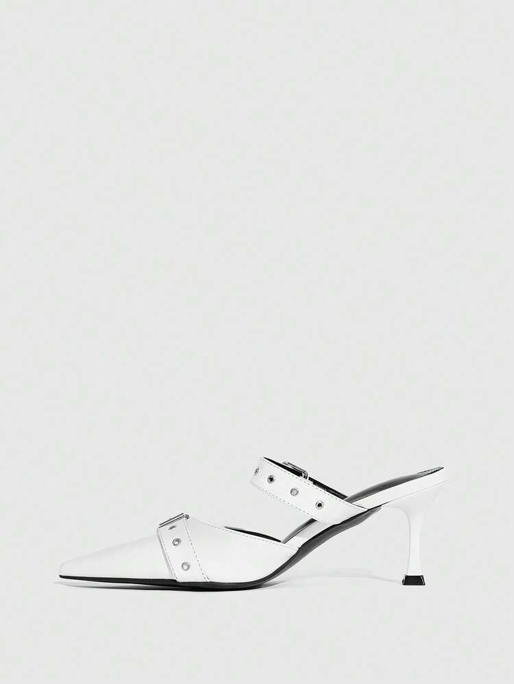 CUCCOO SZL Women's White Buckle Fashionable High Heels Valentine's Day