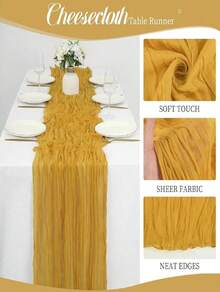 35 * 71/118/157 Inch Cheese Cloth Table Runner & Napkin, Countryside Transparent Table Runner,Bohemian Style Table Runner Suitable For Wedding Decoration/Garden Arch,Perfect For Wedding,Holiday,Party,Decoration,Home Decor (Multiple Colors Available) - Turmeric - View 8