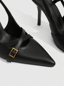 CUCCOO SZL 女士深红色时尚经典简约搭扣通勤办公休闲细高跟鞋 - 黑色 - 查看 4