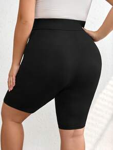SHEIN CURVE+ 大码女式高弹针织塑身打底裤，瑜伽短裤/2026/新年 - 黑色 - 查看 2