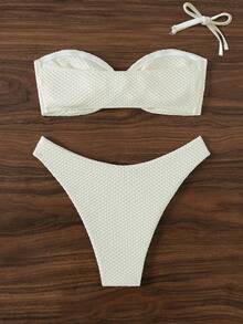 Swim Mod Summer Beach Twist Detail Strapless Bikini Set Wedding - Beige - View 2
