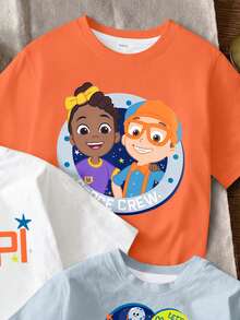 Blippi X SHEIN 2件/套 男童卡通印花圆领短袖休闲T恤，夏季 - 彩色 - 查看 4