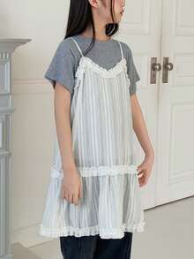 DAZY 少女纯色荷叶边吊带背心 - 白色 - 查看 3