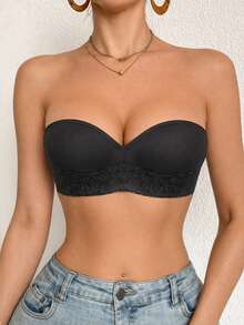 DesireSculpt 1 chiếc áo ngực nữ dáng thường ngày thoải mái, có gọng, phối ren, màu đen. - màu đen - Xem 5