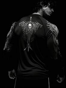 Manfinity Sport PWRUP Long Sleeve Fitted Raglan Sleeve Casual Fashion Print Top - Black - View 1