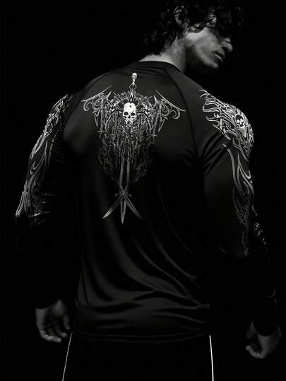 Manfinity Sport PWRUP 长袖修身插肩袖休闲时尚印花上衣