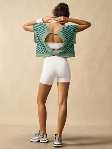 VARSIVA Workout Women Tops Women Striped Fashion Sports T-Shirt & Tank Top, Suitable For Summer - Green - View 4