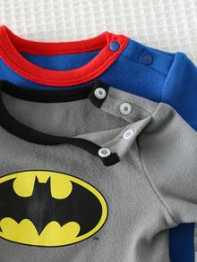SUPERMAN X Cozy Pixies 4pcs Newborn Baby Boy/Girl Cartoon Superhero Pattern Knit Soft Crew Neck Long Sleeve Top And Elastic Waist Pants Set - Multicolor - View 6