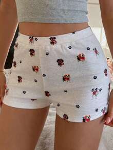 DAZY Happy Dog Print Fitted Ultra-Short Women Sleepwear Bottoms - White - View 4