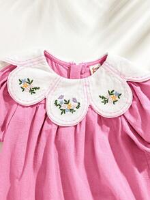 Cozy Pixies Đầm in hoa cho bé gái, cổ bèo nhún, tay áo cánh hoa - Màu Hồng Tươi - Xem 4
