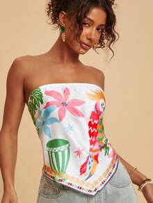 Travachic 女士简约热带印花无肩带上衣，休闲海滩度假风，适合假日、下午茶、婚礼季、海滩游轮度假、城市自驾游、波西米亚风度假、音乐节、沙滩装、复活节、女士海滩装、优雅女士上衣、度假女士装、音乐会女士装、热带度假女士装、假日、波西米亚风，适合春夏秋季穿着。 - 彩色 - 查看 6