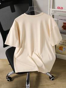 1件青少年男童休闲T恤，宽松圆领短袖，白色，印有字母和图案，适合日常穿着，波士顿EST1997英文印花，夏季时尚上衣 - 杏色 - 查看 2