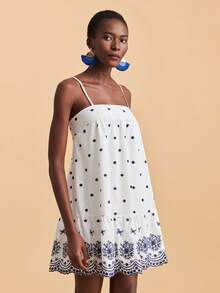 Travachic White Floral Printed Spaghetti Strap Ruffle Hem Sleeveless Summer Camisole Dress,Boho Vacation Holiday Outfit,Elegant Wedding Guest Party Dress - Multicolor - View 6