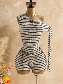 Soleia Sexy Spaghetti Strap Tie Waist Romper In Light Yellow, Suitable For Vacation, Party, Music Festival, Boho, Holiday Date, Afternoon Tea - Multicolor - View 7