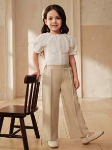 SHEIN 女童优雅休闲直筒裤，适合日常休闲外出穿着 - 杏色 - 查看 7