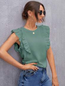 SHEIN Clasi Blusa de primavera con abertura en la espalda y volantes en los brazos para mujer - verde menta - Ver 6