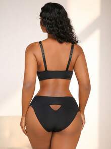 NudeFit 2pcs Women Casual Minimalist Lingerie Set - Black - View 2