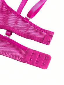 Lowkey Lull 2pcs Set Women's Underwear With Steel Rings, 1/2 Cup, Gather, Simple & Comfortable, High Elasticity, High Support - Hot Pink - View 8