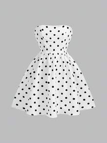 Girlism Đầm chấm bi cúp ngực cho bé gái tuổi teen, thích hợp cho mùa tựu trường, kỳ nghỉ, tiệc tùng, họp mặt gia đình, đám cưới và các dịp khác. - Đen và trắng - Xem 3
