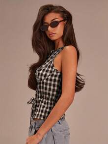 Athîral 女士休闲红色格子镂空吊带背心 - 彩色 - 查看 6