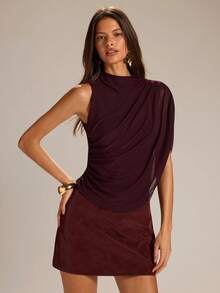 SHEIN x Tata & Beatriz SHEIN BAE Women's Sleeveless Solid Brown Shawl Tank Top - Purple - View 1