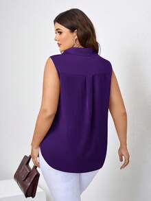 SHEIN Clasi Plus Size Women's Casual Sleeveless Solid Color Shirt, Summer - Purple - View 2
