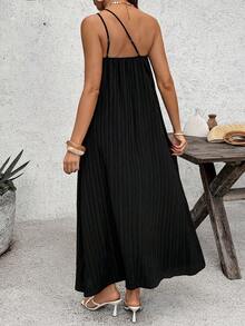 SHEIN Maternity Solid Color Spaghetti Strap Loose Casual Long Dress, Summer - Black - View 2