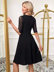 SHEIN Clasi Vestido mini elegante de mujer con parches de malla de lámina de plata - Negro - Ver 2