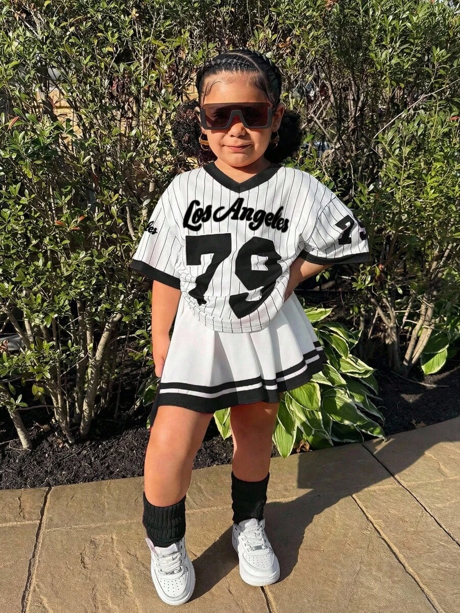 Tween Girls' Casual Sports Short Sleeve Set,Kids - Black and White - View 1