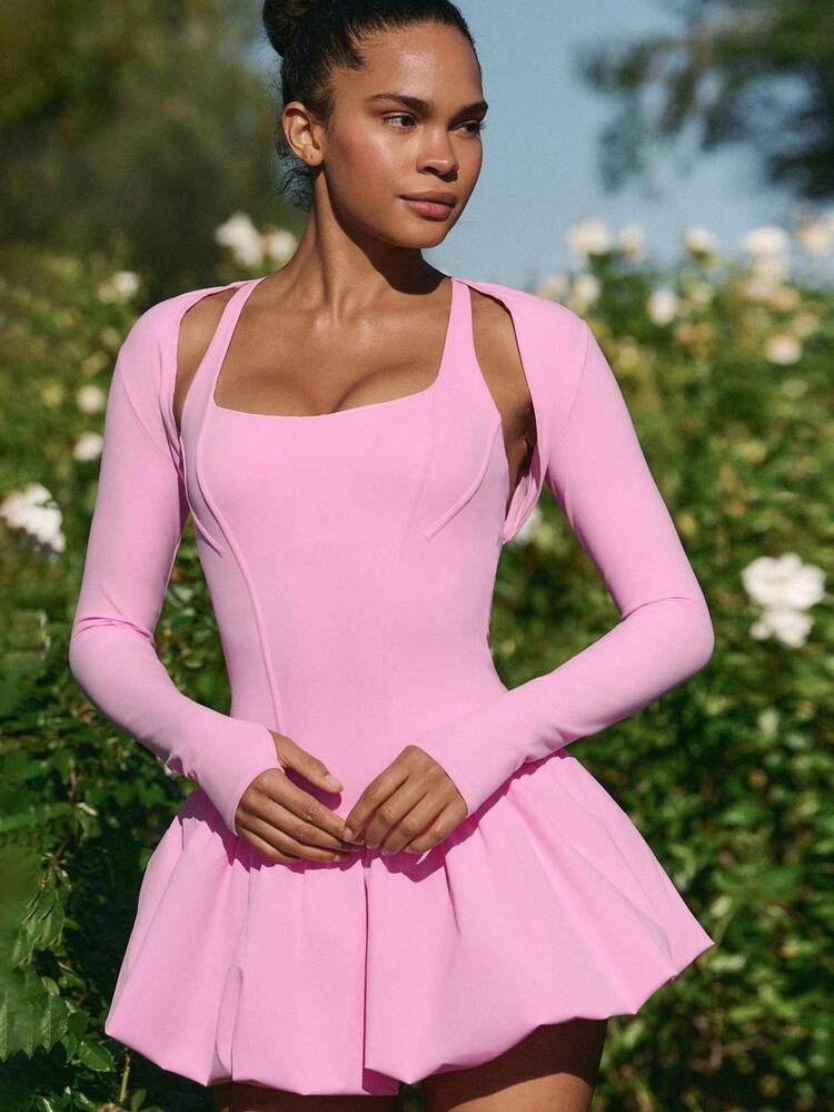 FeatherFit™ Cropped Limitless Long Sleeve Tank Shrug Top With Thumbhole Low Impact Yoga Pilates Daily Summer