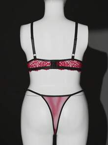 SHEIN 2pcs Plus Size Lace Patchwork Lingerie Set - Red - View 2