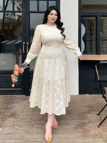 Dazy Plus Dehnbares, figurbetontes, elegantes Spitzen-Patchwork-Meerjungfrauenkleid, sexy Damenkleid in Große Größen für Frühling/Herbst-Dates, Apricot - Aprikosenfarben - Übersicht 9