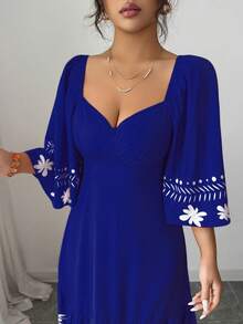 Mulvari Women's Vacation Ruffle Sleeve Fashionable Placement Print Dress - Blue - View 4