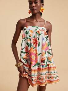 Travachic Floral Print Cami Dress, Casual Vacation Style, Spring To Summer, Valentine's Day, Carnival Costume, Elegant Dresses For Party, Beach Outfits, Wedding Guest Dresses, Summer Vacation Outfits,  Floral Dress, Casual Dress - Multicolor - View 6