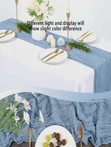 1pc 35 * 71/118/157 Inch Cheese Cloth Table Runner And Napkins, Bohemia Gauze Cheesecloth Tablecloth,Countryside Transparent Table Runner, Bohemian Style Table Runner Suitable For  Christmas For Holiday Gift Giving - Dusty Blue - View 15