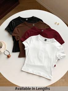 SHEIN Tall CURVE Plus Size 4-Piece Set Solid Color Cropped Round Neck Short Sleeve Fitted Women T-Shirt, Suitable For Summer - Multicolor - View 1