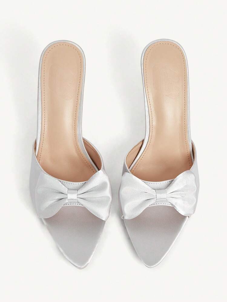 CUCCOO CHICEST Women Shoes Spring And Summer New Silver Gray Pointed Stiletto Bow Women's High Heels Sandals Slingbacks Dating Elegant Wear Women's Shoes Wedding Shoes Spring Shoes Bride Shoes