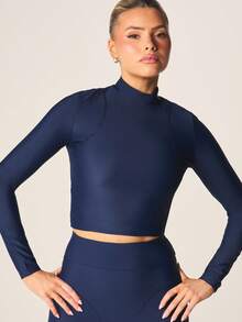 MISSGUIDED 长袖高领露脐上衣，缝线细节设计，带拇指孔，非常适合叠穿和休闲冬季穿着。 - 寶藍色 - 查看 4