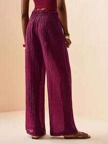 Zivah 2026春夏新品，适合情人节、音乐节、复活节、西部风、游牧风、波西米亚风、纳什维尔风、派对、晚宴、约会、聚会等场合。可调节腰围，荷叶边腰带设计，优雅宽松半透明沙滩罩衫及裤子套装。 - 酒紅色 - 查看 2