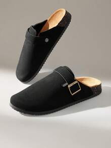 Solecia 女士厚底交叉绑带复古搭扣卡其色凉鞋，休闲假日圣诞节风格 - 靜夜黑色 - 查看 6