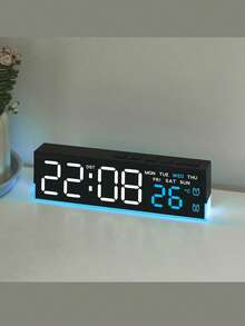 Multifunctional Atmosphere Lamp Alarm Clock, Minimalist Electronic Clock With LED Digital Display, Bedside Clock With Week, Temperature, 3 Brightness Levels, AC Powered & Battery Operated - USB or other DC connection - View 2
