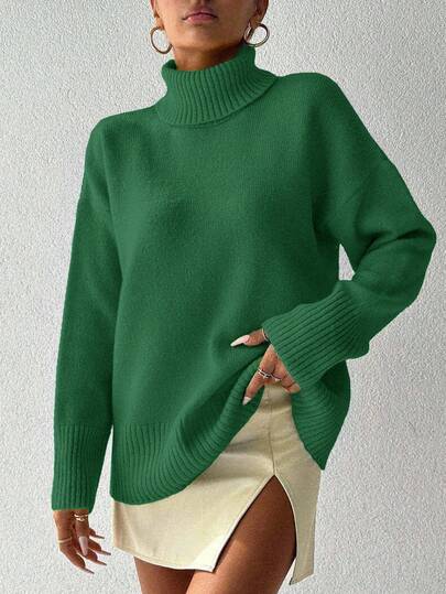 EURMUSE Women's Casual Loose All-Match Solid Color Long Sleeve High Neck Pullover Sweater,Jumper,Cream Jumper,Jumpers,Black Jumper,Womens Jumper,White Jumper,Women's Jumper,Women's Jumpers,Winter Clothes